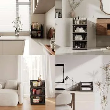 Pinkpum 4 Pack Folding Closet Organizers Storage Box, Stackable Plastic Drawer Basket for Clothing, Stackable Storage Bins Shelf Storage Container for Closet Wardrobe Bedroom Bathroom Office (Black)