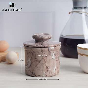 Radicaln Marble Butter Keeper 4'' Inches Marinara Handmade French Butter Holder for Spreadable Butter Ideal Butter Crock & Butter Dish with Lid for Countertop