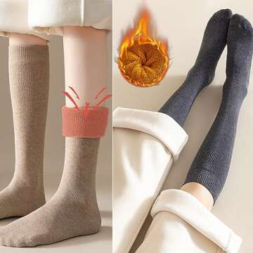 CHUNFO Thigh Knee High Thermal Women Warm Long Winter Socks Boot Cotton Mid-Calf Sock Ski Compression Stocking Socks(7 Pack, Balck, Light-Espresso, Dark-Brown, Dark-Grey, Red, Yellow, Light-Grey)