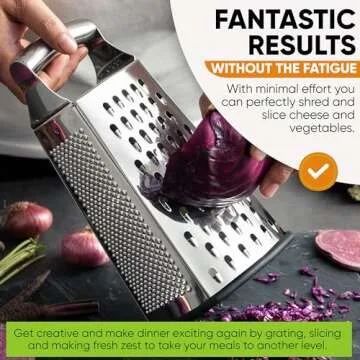 Spring Chef Professional Large Parmesan Cheese Grater, Stainless Steel Metal Box Grater with Handle, 4 Sided Handheld Kitchen Food Shredder for Cheese, Carrot, Veggie, Ginger, Potato - Dishwasher Safe