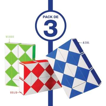 Neliblu Sensory Fidget Snake Cube Twist Puzzles Toys for Kids - Stocking Stuffers - Bulk Pack of 3 A...