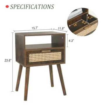 MaxSmeo Mid Century Rattan Nightstand for Small Spaces
