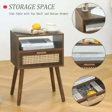 MaxSmeo Mid Century Rattan Nightstand for Small Spaces
