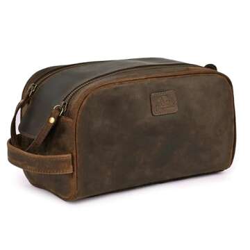 DHAMPOOH King-Size Premium Leather Toiletry Travel Pouch – Handcrafted Vintage Dopp Kit Bag with W...