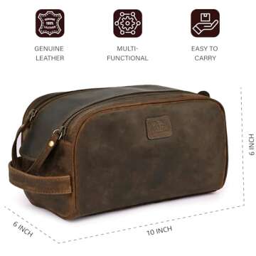 DHAMPOOH King-Size Premium Leather Toiletry Travel Pouch – Handcrafted Vintage Dopp Kit Bag with Waterproof Lining, Spacious Design for Travel Essentials, Elegant Brown Finish