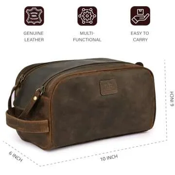 DHAMPOOH King-Size Premium Leather Toiletry Travel Pouch – Handcrafted Vintage Dopp Kit Bag with Waterproof Lining, Spacious Design for Travel Essentials, Elegant Brown Finish