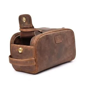 DHAMPOOH King-Size Premium Leather Toiletry Travel Pouch – Handcrafted Vintage Dopp Kit Bag with Waterproof Lining, Spacious Design for Travel Essentials, Elegant Brown Finish