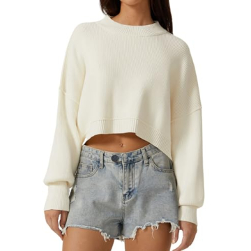 QINSEN Soft Ribbed Cropped Pullover Sweater for Women