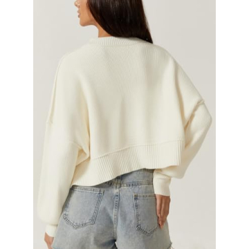 QINSEN Soft Ribbed Cropped Pullover Sweater for Women