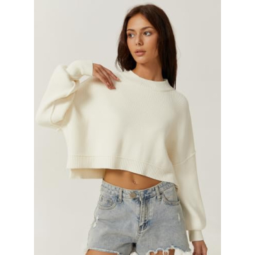 QINSEN Soft Ribbed Cropped Pullover Sweater for Women