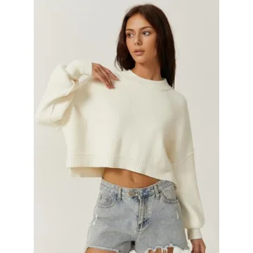 QINSEN Soft Ribbed Cropped Pullover Sweater for Women