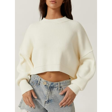 QINSEN Soft Ribbed Cropped Pullover Sweater for Women