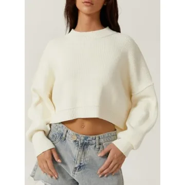 QINSEN Soft Ribbed Cropped Pullover Sweater for Women