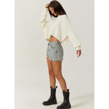 QINSEN Soft Ribbed Cropped Pullover Sweater for Women