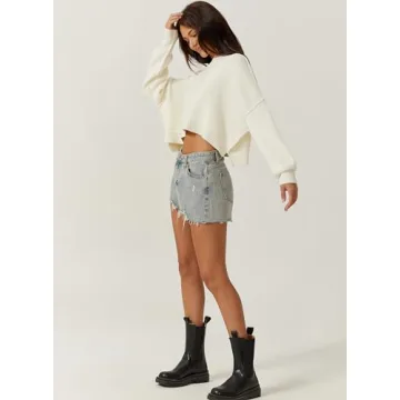 QINSEN Soft Ribbed Cropped Pullover Sweater for Women