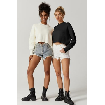 QINSEN Soft Ribbed Cropped Pullover Sweater for Women