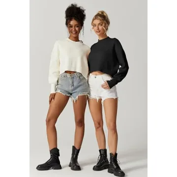QINSEN Soft Ribbed Cropped Pullover Sweater for Women