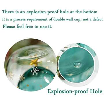 Rain House Fun Christmas Coffee Mugs Holiday Cups, 10oz Double Wall Glass Tableware with Lid and Handle, Tree Snowflake Glassware for Tea, Milk, Beverage, Juice, Water, 300ML (With Lid)