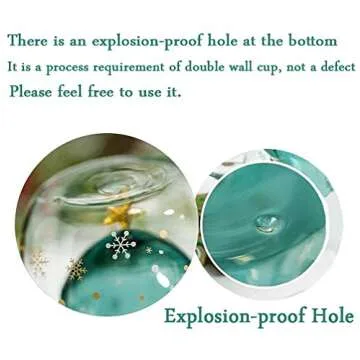 Rain House Fun Christmas Coffee Mugs Holiday Cups, 10oz Double Wall Glass Tableware with Lid and Handle, Tree Snowflake Glassware for Tea, Milk, Beverage, Juice, Water, 300ML (With Lid)