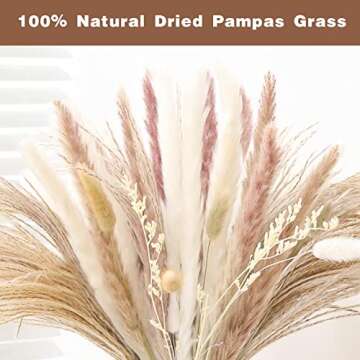 ANEUHS Natural Dried Pampas Grass Bouquet, Natural Home Decor, Phragmites Dried Flowers, Fluffy stem Bouquet for Home Decor Wedding Boho Flowers Decor Rustic Farmhouse Party (86PCS)