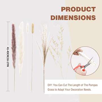 ANEUHS Natural Dried Pampas Grass Bouquet, Natural Home Decor, Phragmites Dried Flowers, Fluffy stem Bouquet for Home Decor Wedding Boho Flowers Decor Rustic Farmhouse Party (86PCS)