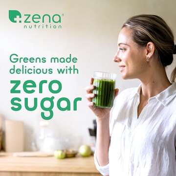 Zena Organic Super Greens Powder, 70+ Superfoods Drink Mix, 0 Sugar, 3G Fiber, Fruits, Veggies, Spirulina, Chlorella, Antioxidants, Pre & Probiotics, Digestive Enzymes, Mixed Berry Flavor, 30 Packets