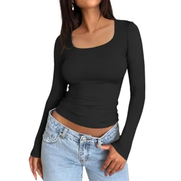 Trendy Queen Women's Long Sleeve Crop Tops - Y2K Slim Fit 2024 Style