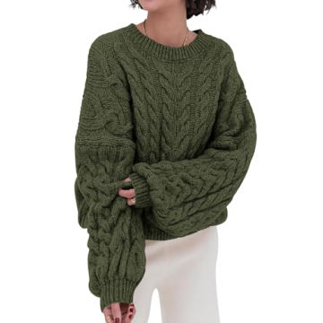 PRETTYGARDEN Womens Sweaters Spring 2025 Cable Knit Long Sleeve Crewneck Oversized Sweater Chunky Pu...