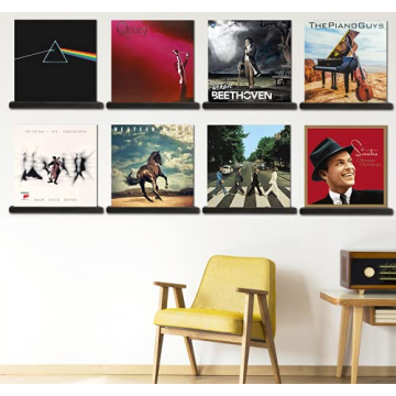 LABEND HOME Record Shelves Set of 8 - Vinyl Wooden Shelf Records Display Frame Ledge - Lp Albums Sto...