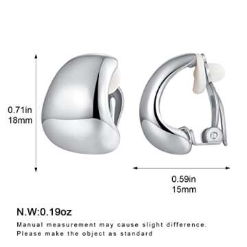MUYAN Silver Dainty Wide Half Hoop Clip On Earrings for Women Small Chunky Thick Hoop Earrings Lightweight Jewelry