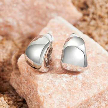 MUYAN Silver Dainty Wide Half Hoop Clip On Earrings for Women Small Chunky Thick Hoop Earrings Lightweight Jewelry