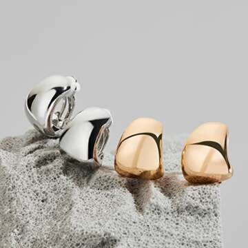 MUYAN Silver Dainty Wide Half Hoop Clip On Earrings for Women Small Chunky Thick Hoop Earrings Lightweight Jewelry