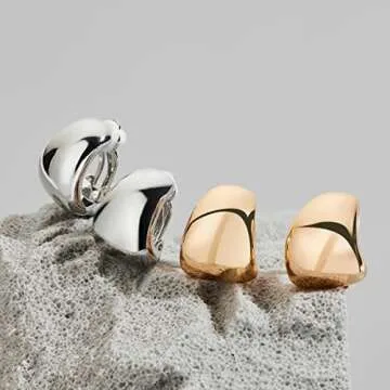 MUYAN Silver Dainty Wide Half Hoop Clip On Earrings for Women Small Chunky Thick Hoop Earrings Lightweight Jewelry