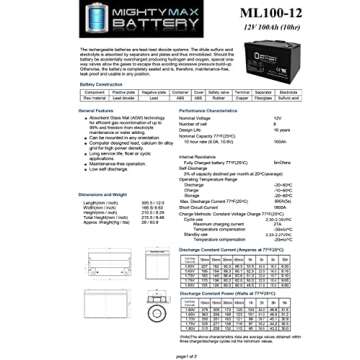 Mighty Max Battery ML100-12 - 12 Volt 100 AH, Internal Thread (INT) Terminal, Rechargeable SLA AGM Battery