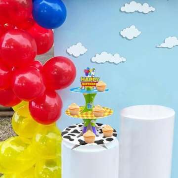 3-Tier Cartoon Story cupcake stand Cardboard Cake Stand Dessert Tower Holder for toy theme Birthday ...