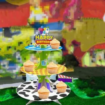 3-Tier Cartoon Story cupcake stand Cardboard Cake Stand Dessert Tower Holder for toy theme Birthday Decoration Baby Shower Party Supplies