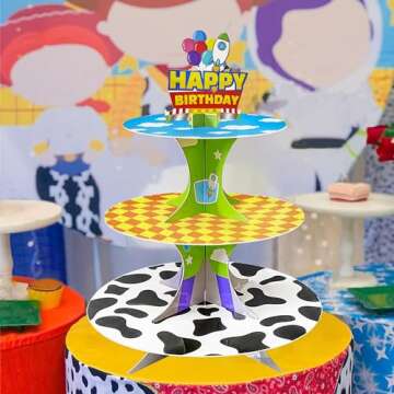 3-Tier Cartoon Story cupcake stand Cardboard Cake Stand Dessert Tower Holder for toy theme Birthday Decoration Baby Shower Party Supplies