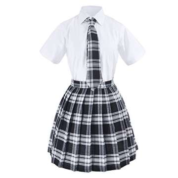Elibelle Japanese tartan pleated school uniform cosplay costumes with socks eyeglass frame set