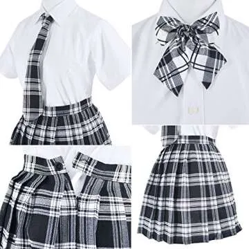 Elibelle Japanese tartan pleated school uniform cosplay costumes with socks eyeglass frame set