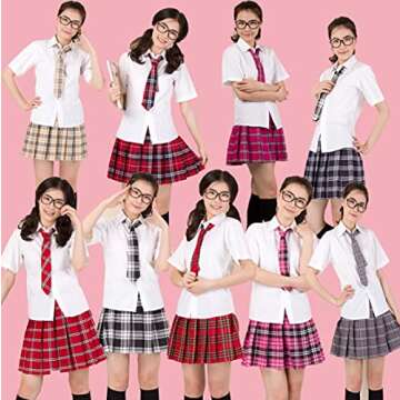 Elibelle Japanese tartan pleated school uniform cosplay costumes with socks eyeglass frame set