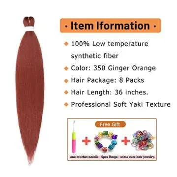 Ginger Braiding Hair Pre Stretched 8 Packs 36 Inch Long 350 Copper Red Yaki Texture