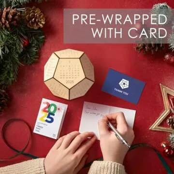 2025 Desk Calendar Wood Dodecahedron, DnD Gifts for Men, Funny Office Gifts for Coworkers, Unique Mens Desk Accessories, Christmas Gift Ideas for Boss Male, Employee, White Elephant Exchange