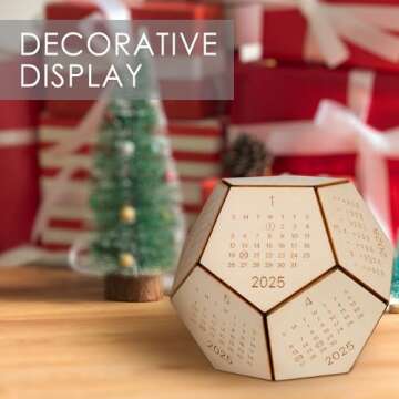 2025 Desk Calendar Wood Dodecahedron, DnD Gifts for Men, Funny Office Gifts for Coworkers, Unique Mens Desk Accessories, Christmas Gift Ideas for Boss Male, Employee, White Elephant Exchange