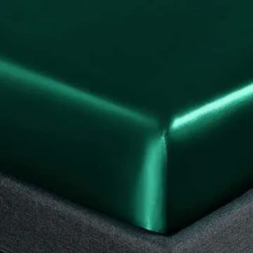 Homiest 4pcs Satin Sheets Set Luxury Silky Satin Bedding Set with Deep Pocket, 1 Fitted Sheet + 1 Flat Sheet + 2 Pillowcases (Queen Size, Blackish Green)
