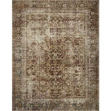 Loloi Magnolia Home by Joanna Gaines Sinclair Collection SIN-01 Rust/Lagoon 7'-6" x 9'-6", .25" Pile Height, Machine Washable, Area Rug