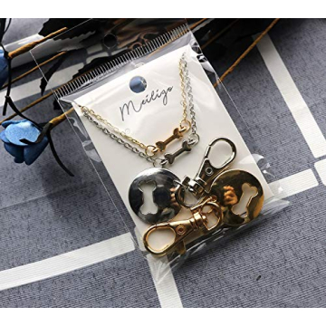 Meiligo Friendship Dog Bone Necklace Key Chain Set