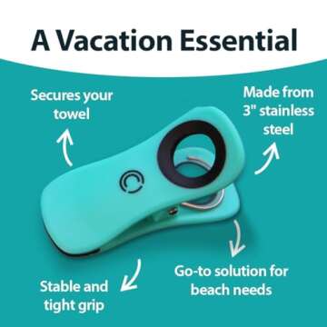 CoreClips Towel Clips for Beach Chairs on Cruise - 2.5” Opening Heavy Duty Beach Chair Clips for T...