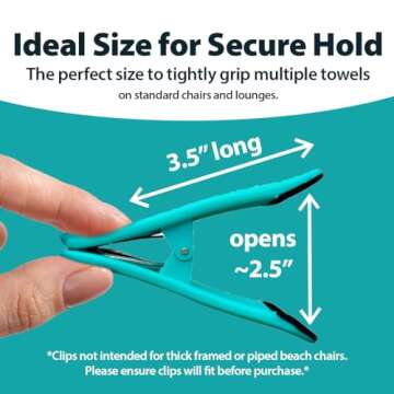 CoreClips Towel Clips for Beach Chairs on Cruise - 2.5” Opening Heavy Duty Beach Chair Clips for Towels, Stainless Steel Fort Clip for Lounge Pool Chairs or Hanging Cloth, Swimsuits, Cruise Essentials