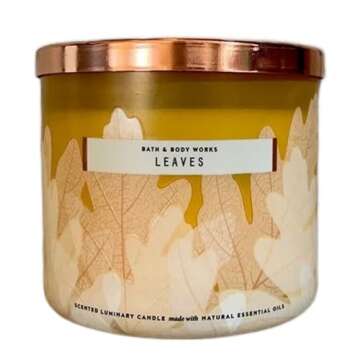 Bath and Body Works White Barn Leaves 3 Wick Candle 14.5 Ounce Golden Autumn Label