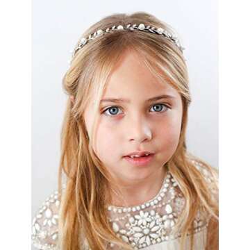 SWEETV Flower Girl Headpiece Silver Pearl Girls Headband for Wedding Princess Hair Accessories for B...